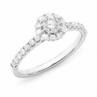 18K White Gold Dia 1X.30Ct 10X.02Ct 14X.015Ct App. Si G/H Rnd Claw Cluster Ring