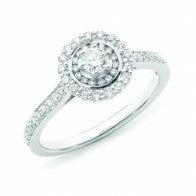 9Ct White Gold Diamond 15 Claw 52=.36Ct Si3 Jk Claw Centre Double Halo Ring