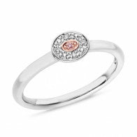 9K Wg/Rg Ring Dia 4=.02Ct Si3 Jk 1=.005Ct Pink-B App. Fine Claw Set Rnd Halo Cluster Ring