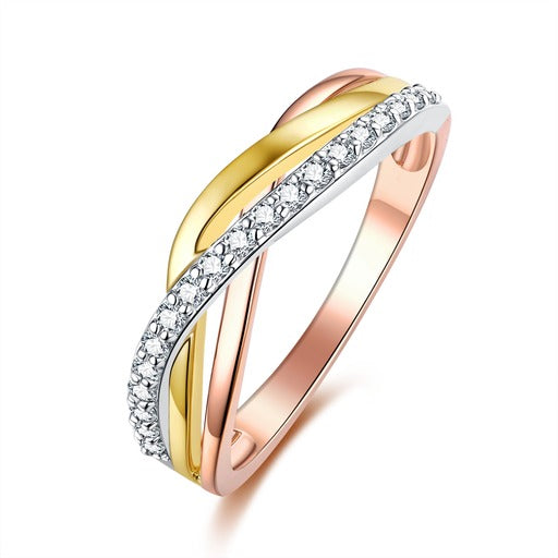 9Ct Tri Tone Gold Lab Grow Diamonds 0.20Pt Fg Colour Si Clarity Dress Ring