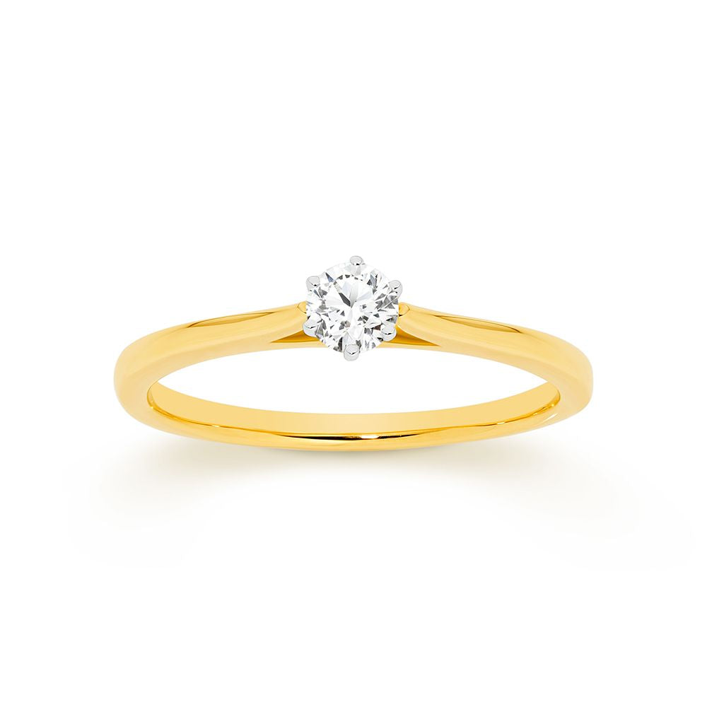 9K Ylw Gold 0.25Ct Hi I1 Solitaire Diamond Ring Xmas23 0603