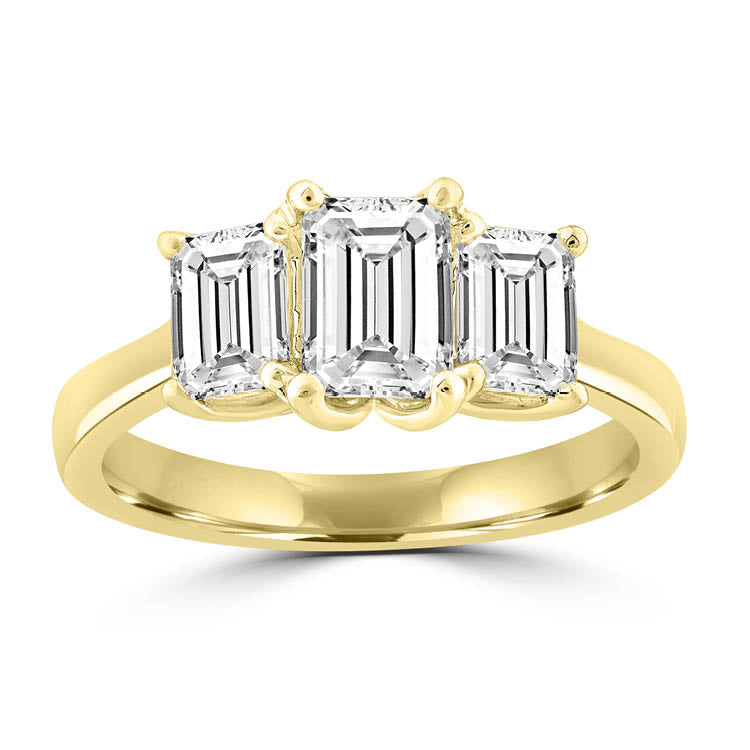 18Ct Yellow Gold 2.00Ct F Vs2 Emerald Cut Lab Grown Diamond triology Ring