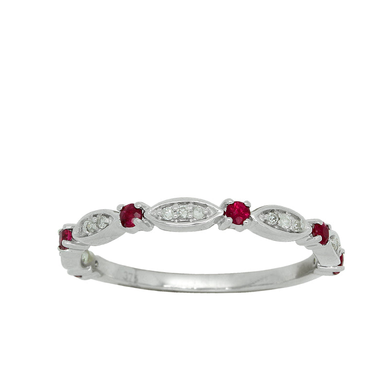 9Ct White Gold Ruby & Diamonds Stacker Ring