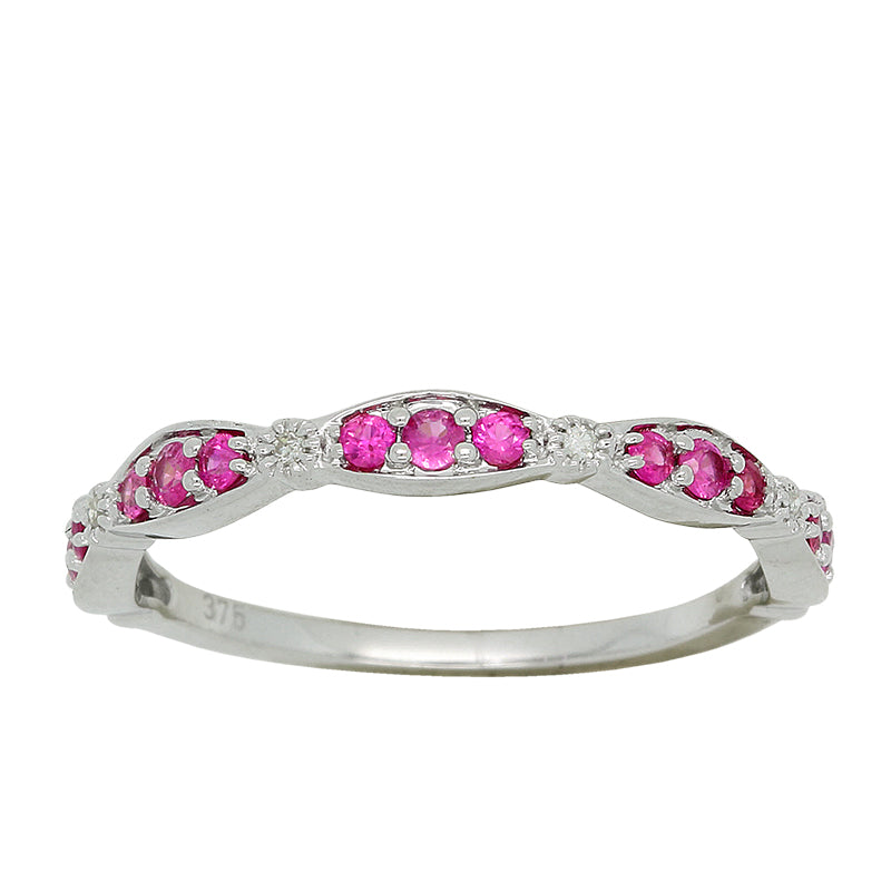 9Ct White Gold Pink Sapphires& Diamonds Ring