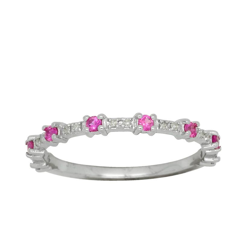 9Ct White Gold Diamonds&Pink Sapphires Ring