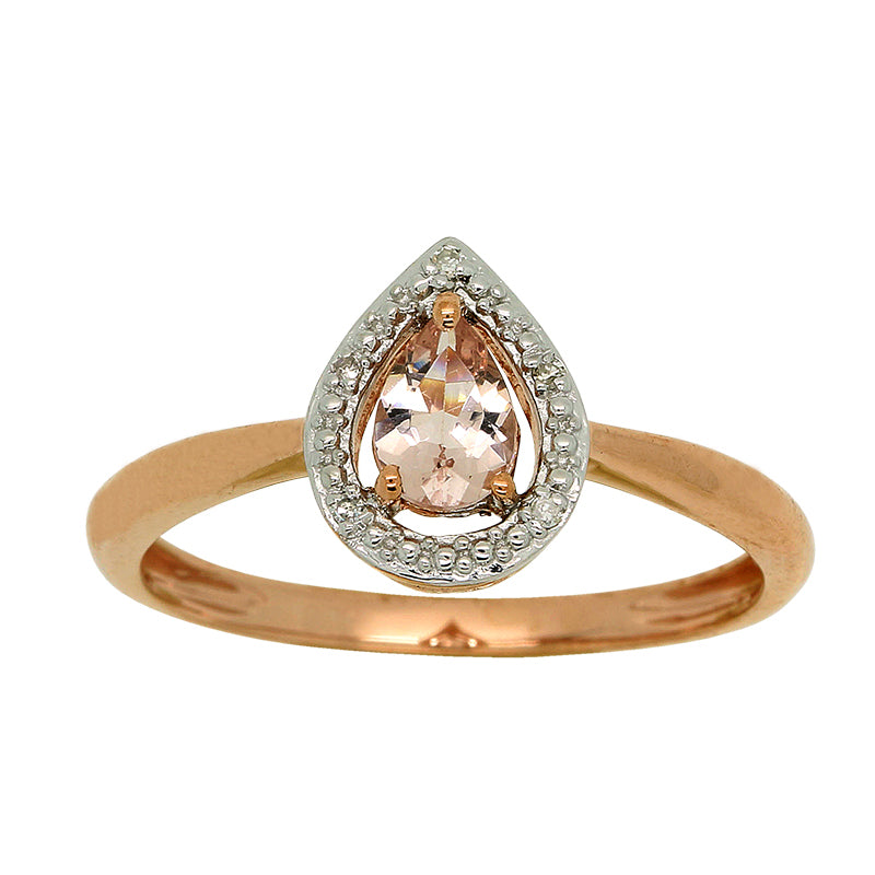 9Ct Rose Gold Cluster Morganite& Diamonds Ring