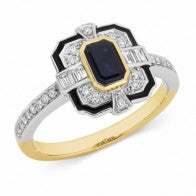 9Ct Two Tone Sapphire And Diamond Ring