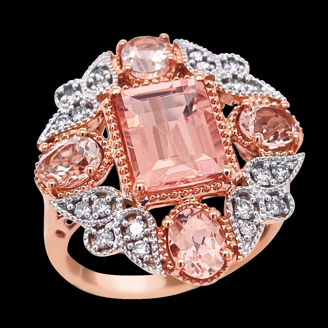 9Carat Rose Gold Morganite 3.36Ct Diamond Ring