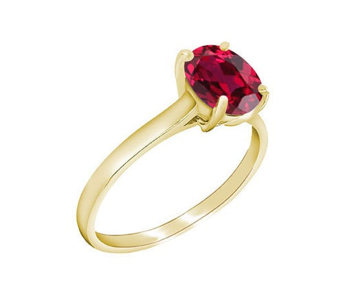 9Ct Yellow Gold Created Ruby Ring (July ) Birthstone