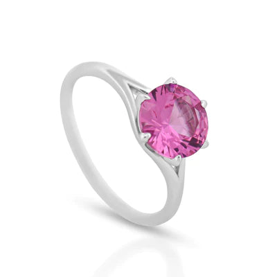 Freya Sterling Silver Split Set Pink Lab Grown Sapphire Ring