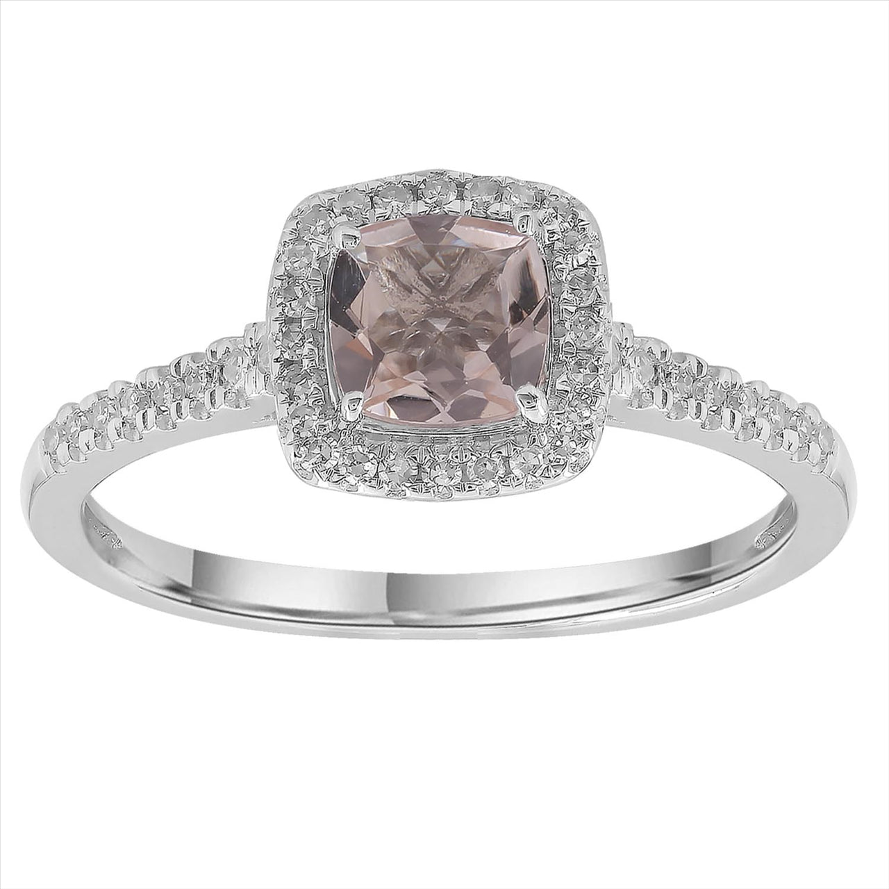 9Ct White Gold Morganite And Diamonds Ring
