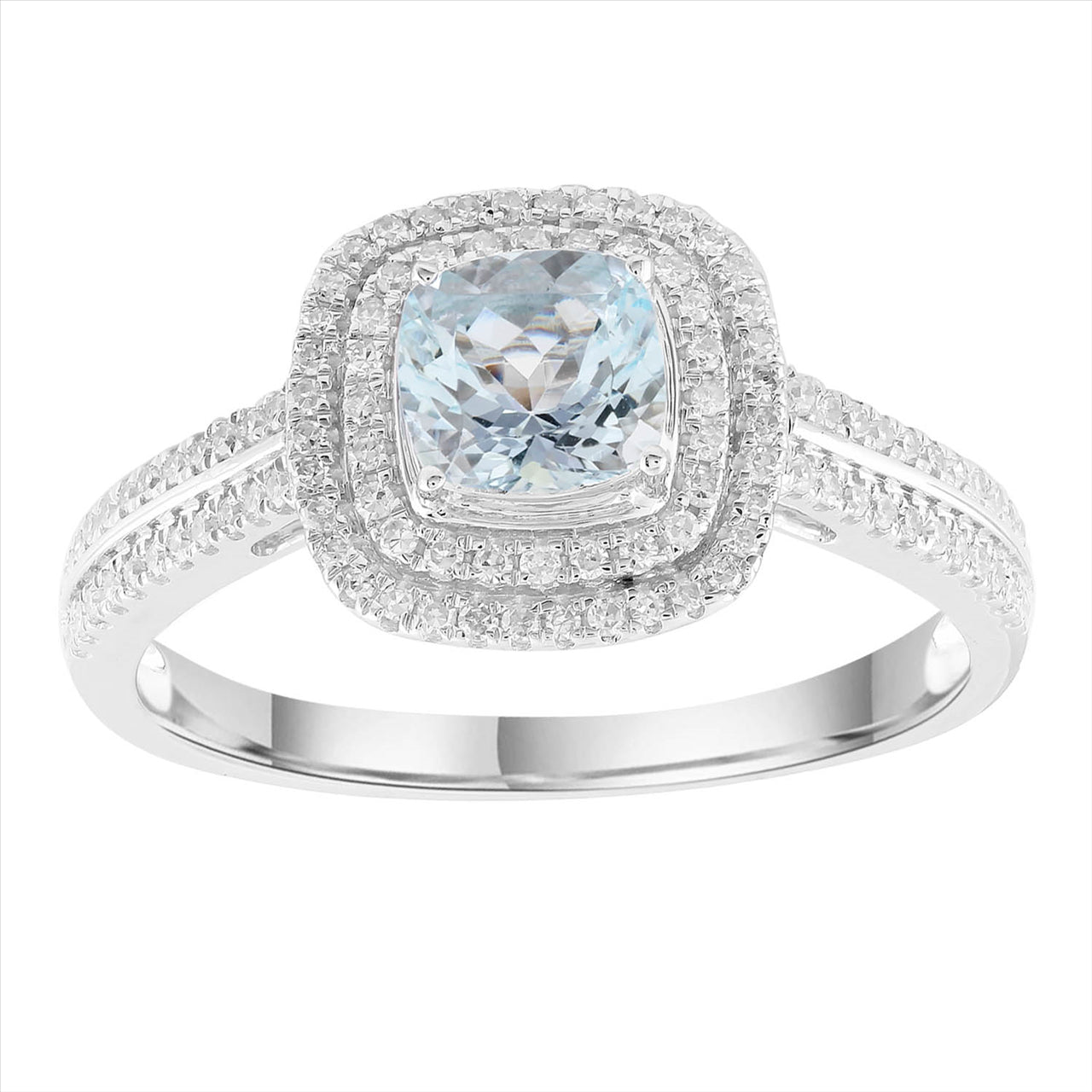 9Ct White Gold Aquamarine & Diamonds Dress Ring