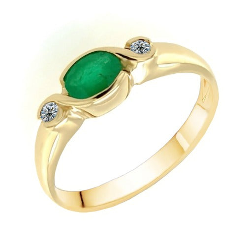 9Ct Yellow Gold Natural Emerald & Diamond Ring