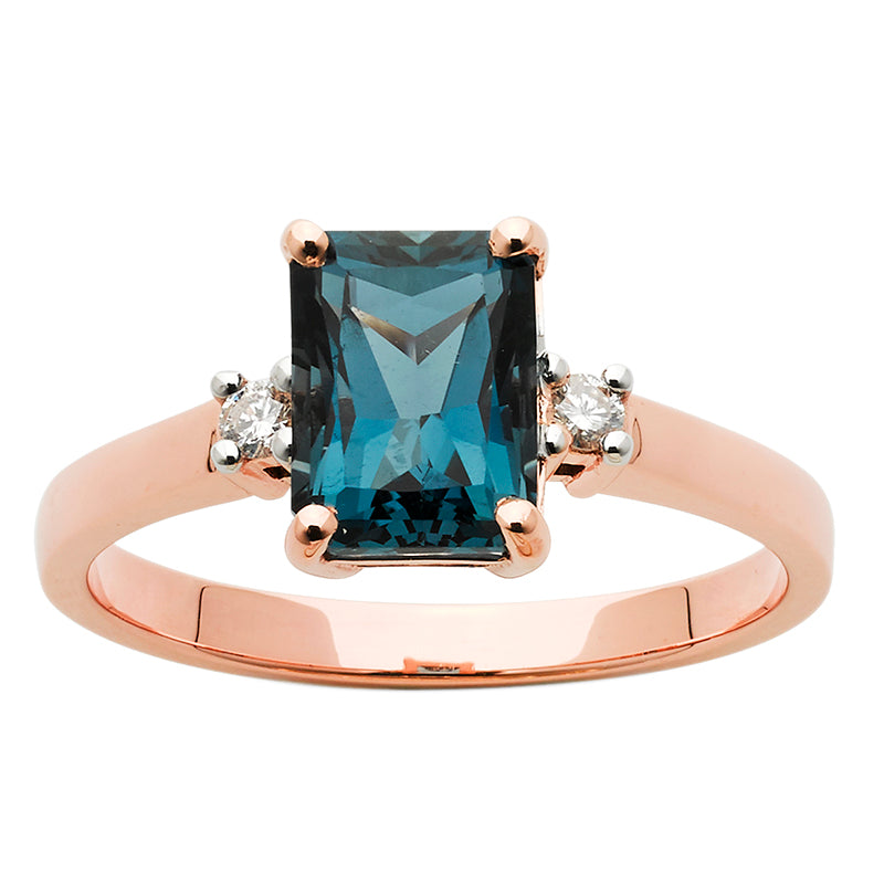 9Ct Rose Gold London Topaz & Diamond Ring