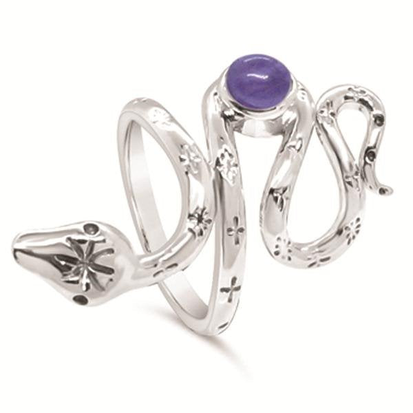 Sterling Silver Snake Ring With An Amethyst