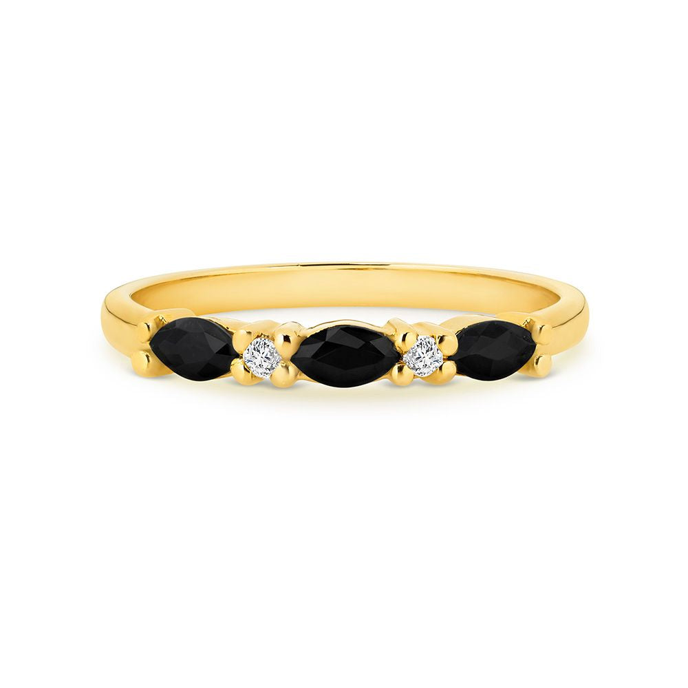 9Ct Yg Diamond & Black Sapphire Ring Xmas23 0213