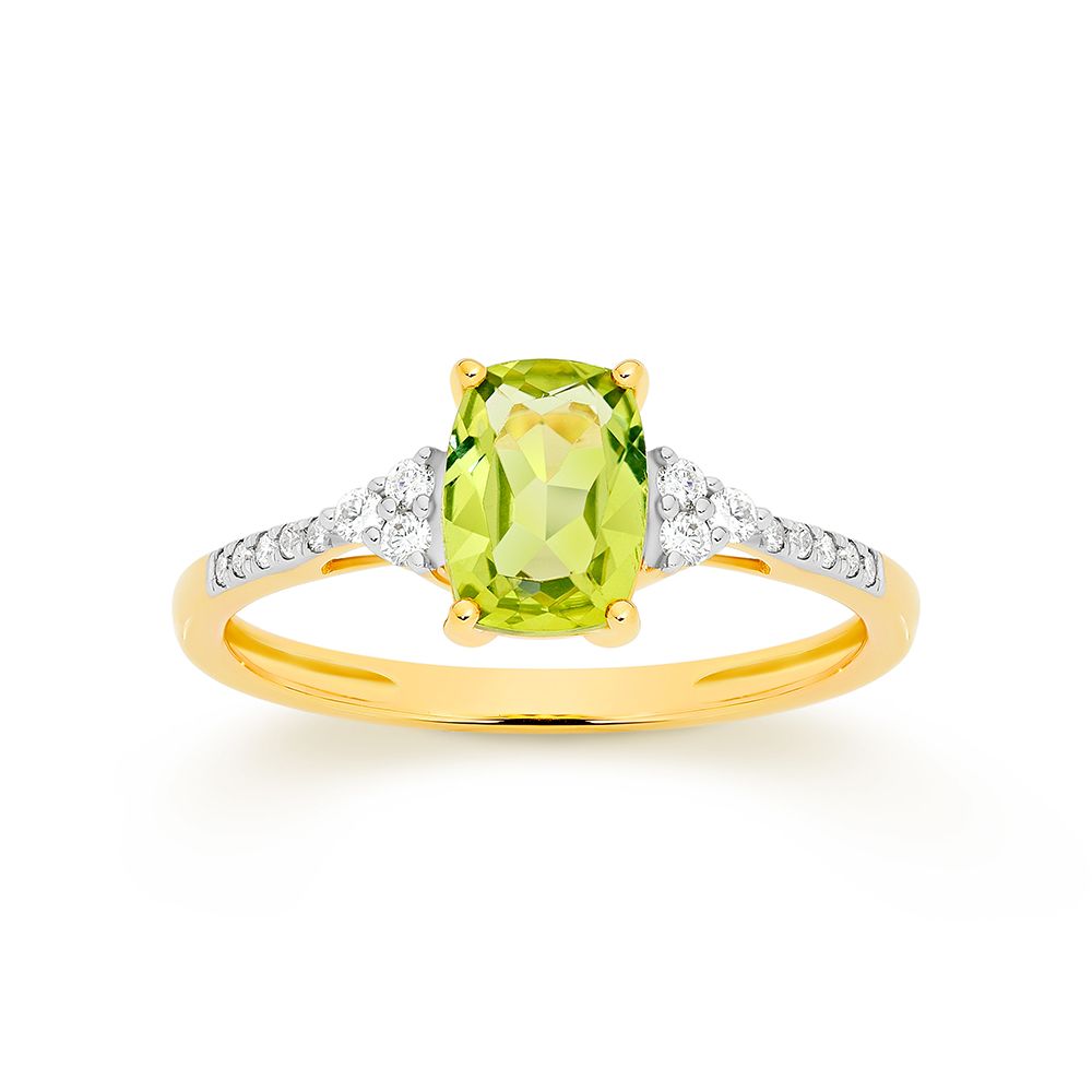 9Ct Yg Peridot & Diamond Ring Xmas23 0204