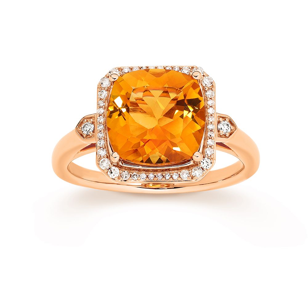 9Ct Rg Citrine 0.15Ct Hi I1 Dia Ring Xmas 23 0703