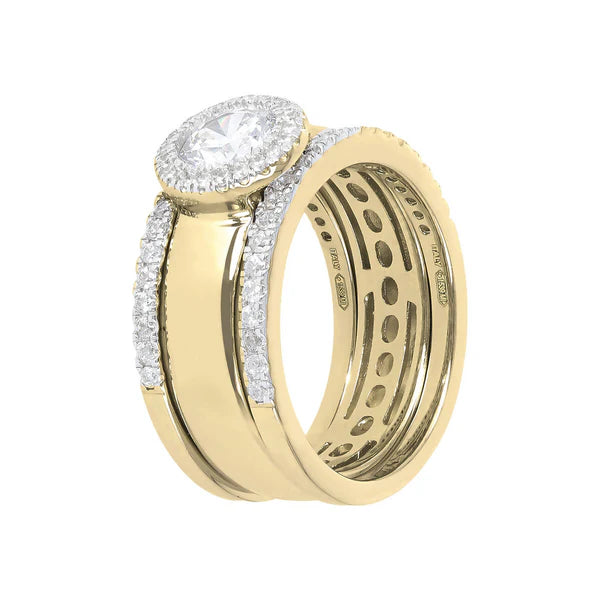 #1A Golden Cz Circular Stone 3 Ring Set Ygp