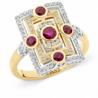 9Ct Two Tone Rubies And Diamonds Dress Ring