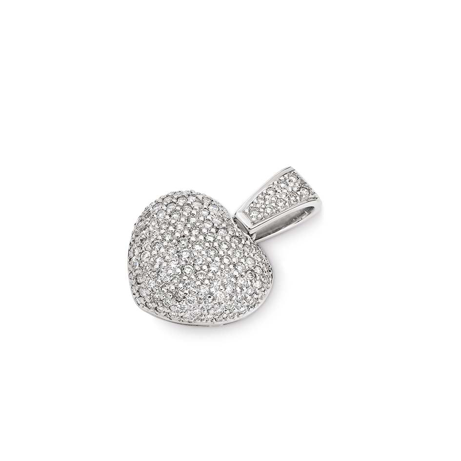 18Ct White Gold Pave Diamond Heart Pendant Tdw 1.00Ct