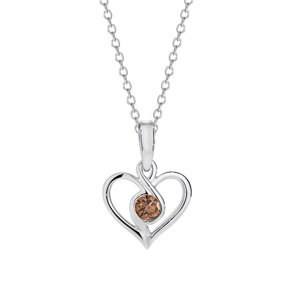 9Ct White Gold Australian Chocolate Diamonds Infinity Heart 0.10C Pendant