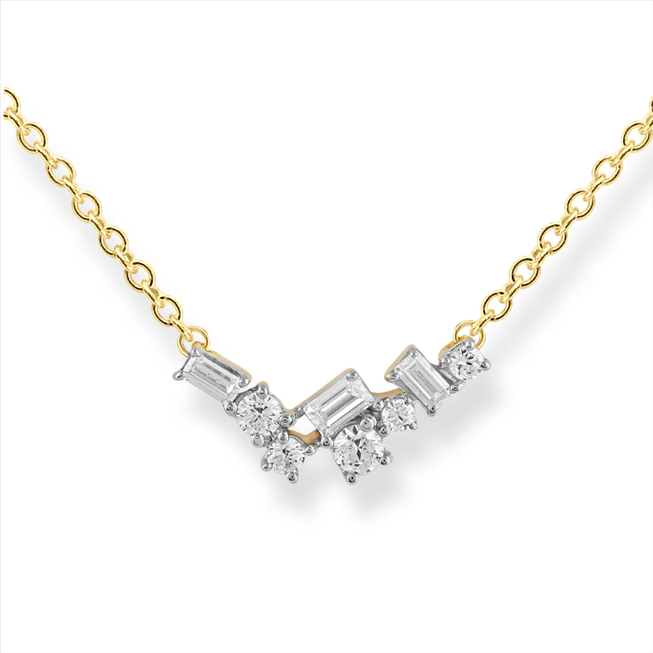 9Ct Necklet With 0.15Ct Baguettes And Round Diamonds