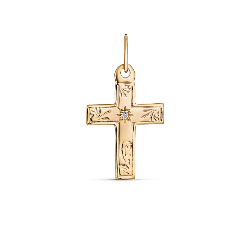 9 Carat Yellow Gold Diamond Cross Pendant