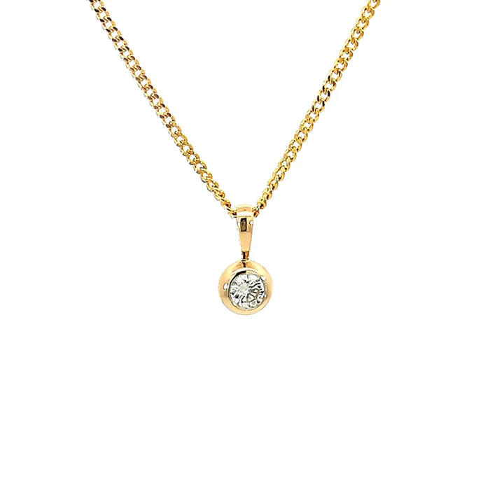 18Ct Yellow Gold Bezel Set Diamond Pendant 0.18 J/Si