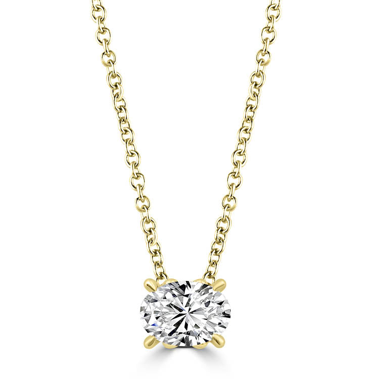 18Ct Yellow Gold 0.70Ct F Vs2 Oval Lab Grown Diamond Pendant Necklace 40-45Cm