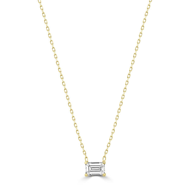 18Ct Yellow Gold 0.70Ct F Vs2 Emerald Cut Lab Grown Diamond Pendant Necklace 45-50Cm