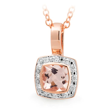 9 Carat Rose Gold Morganite 5Mm Cush Bez Dia 12=.06Ct App. Si3 Jk R/Plated Bead Halo Plain Bail