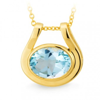 9Ct Yg Blue Topaz Bezel Set Pendant