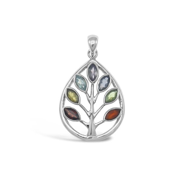 Sterling Silver Chakra Tree Of Life Pendant 4Cm