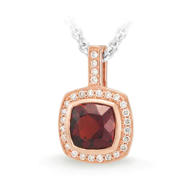 9Carat Rose Gold Cushion Garnet Surround By 28 Diamonds
