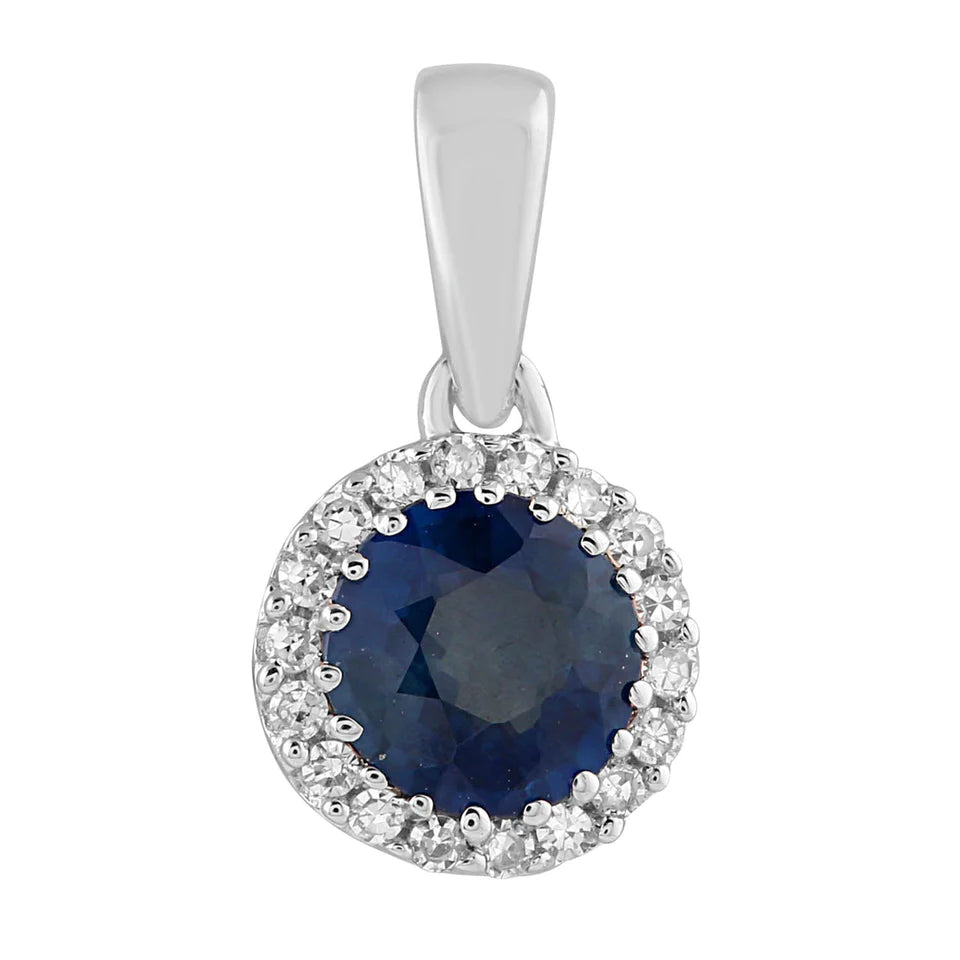 9K Whte Gld 0.03Ct Hi I1 Diamond Sapphire Pendant