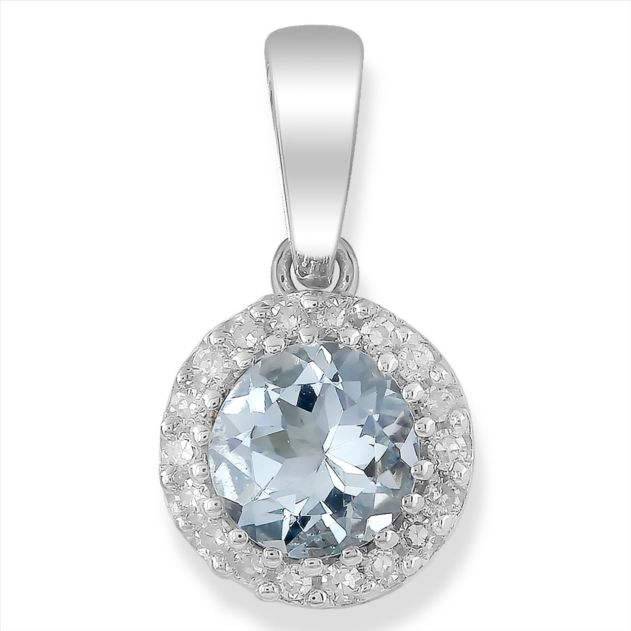 9Ct White Gold Aquamarine & Diamond Pendant