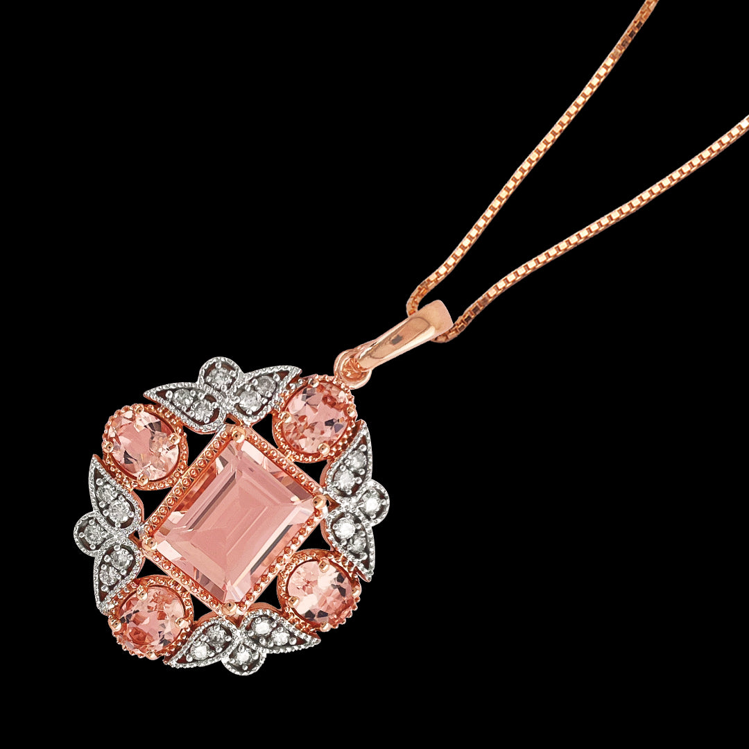 9 Carat Rose Gold Morganite 3.36Ct Diamond Pendant