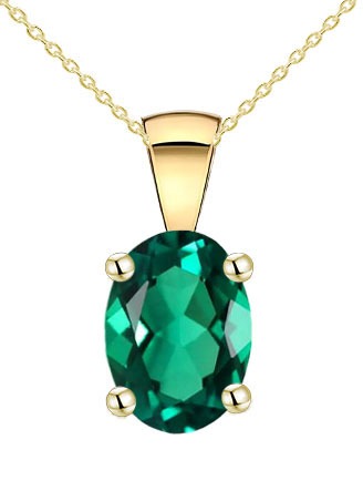 9Ct Yellow Gold Created Emerald Pendant ( May )