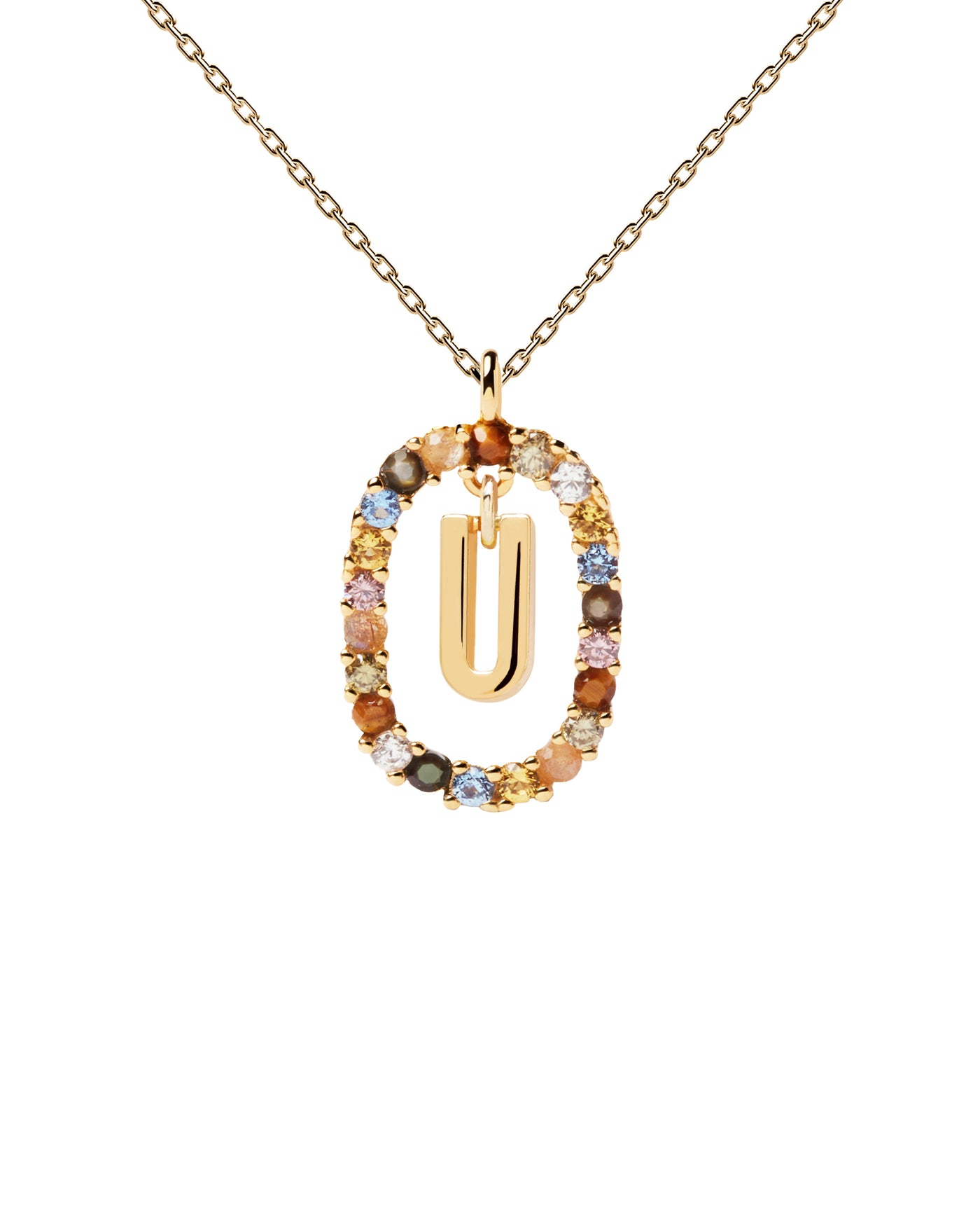 Pd Paola 18Ct Plated Natural Stone Letter U Necklace