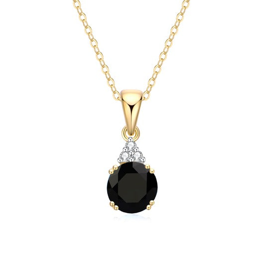 9Ct Yellow Gold Black Sapphire & Diamond Pendant