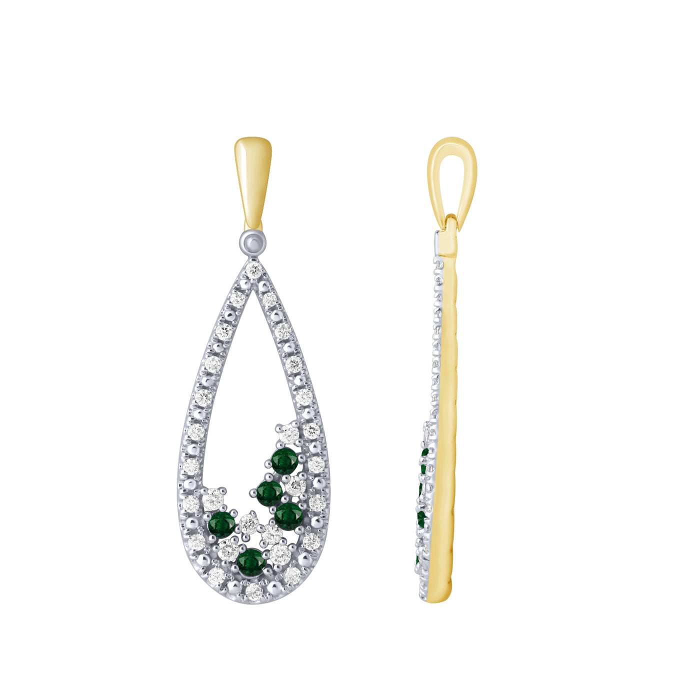 9Carat Yellow Gold Nature Emeralds And Diamonds Pendant