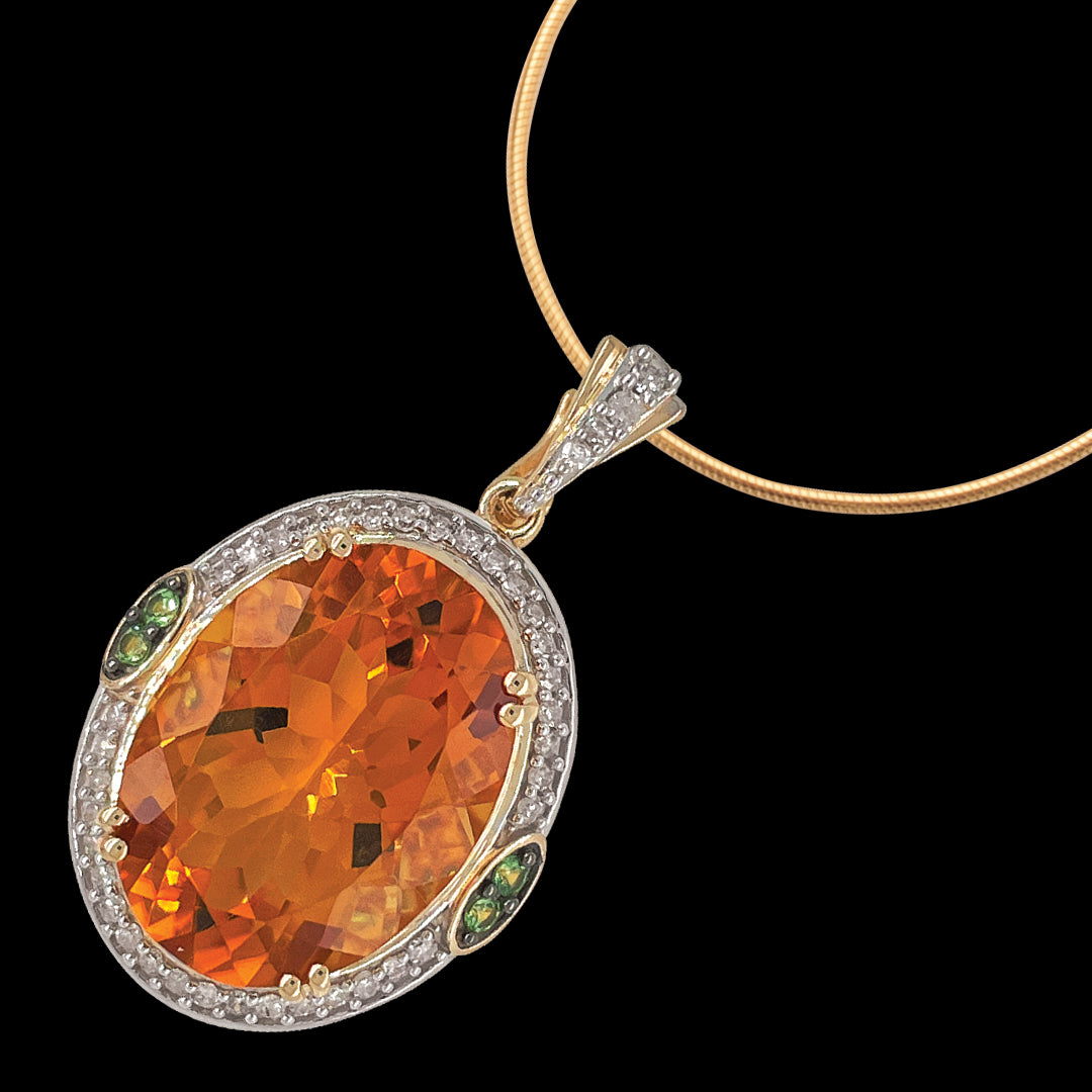 9Ct Citrine Tsavorite Garnet & Diamonds Enhancer Pendant
