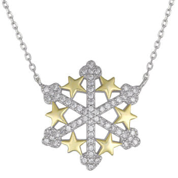 Sterling Silver Rodioum Plate 2 Tone Gp Stars Snowflake Necklace