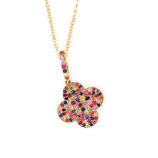 Gerrim 9Ct Yellow Gold Multi Sapphire Clover Pendant