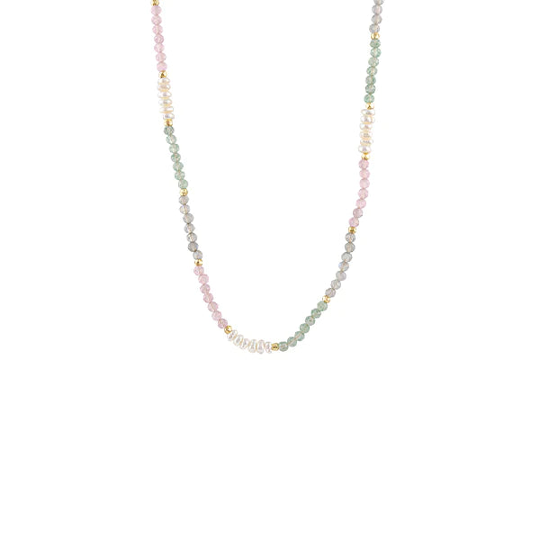 Bianc Botanica Gold Plated Multi Colour Stones&Fresh Water Pearls Necklace