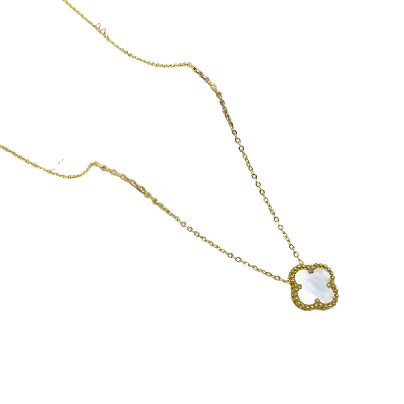 Gold Plated Stainless Steel White Clover Pendant On A 40+5Cm Gp Chain