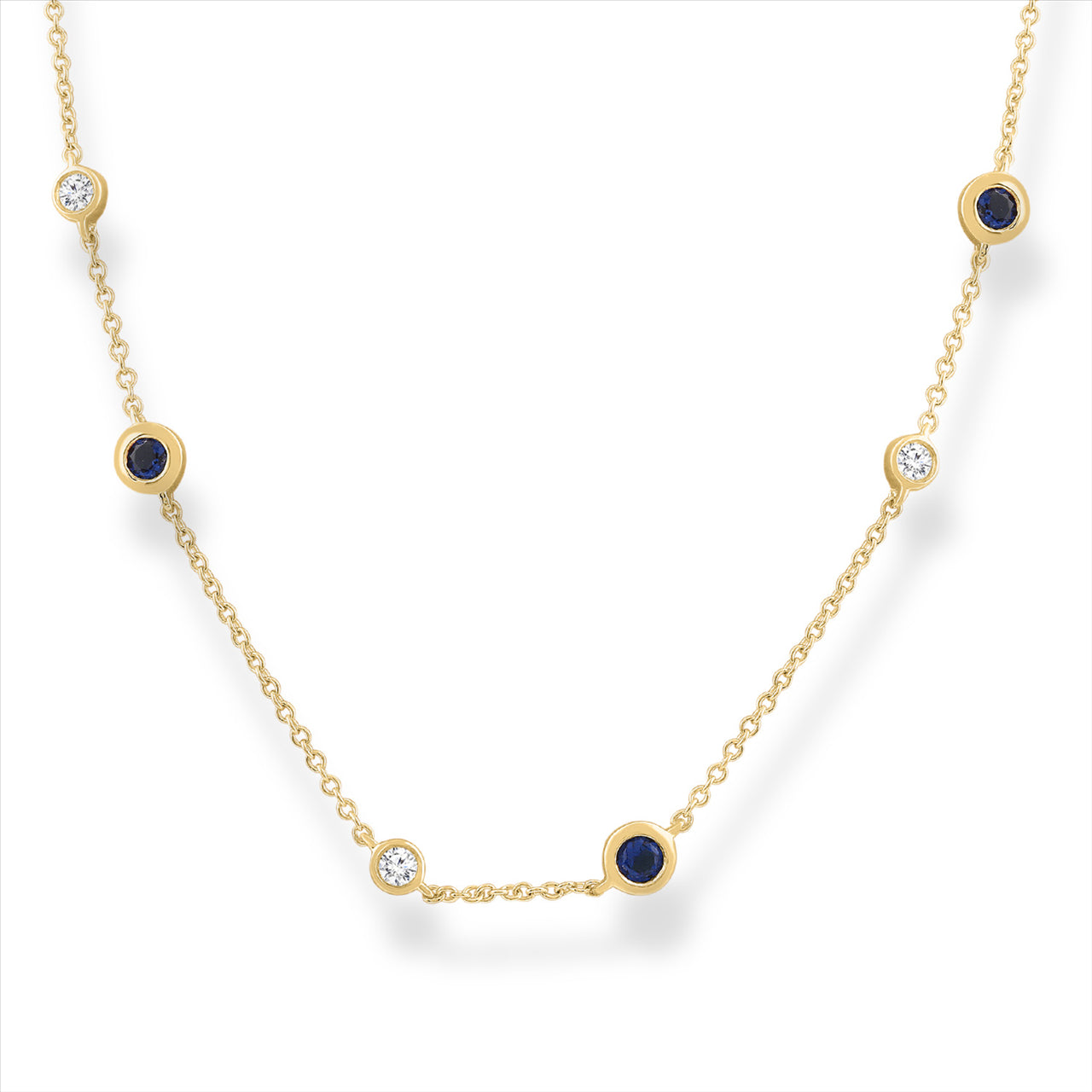 9Ct Yellow Gold 0.10Ct Hi I1 Diamond & Sapphire Necklet 40-50Cm Xmas23 0702