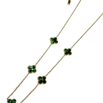 Sr Stainless Steel 5 Clover Green Necklace