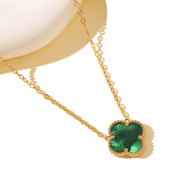 Sr Stainless Steel One Clover Necklace Green